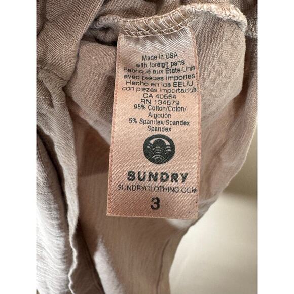 Sundry Short Tan Neutral T Shirt Dress Large jersey knit Stretch Ruching Crew - Picture 9 of 11